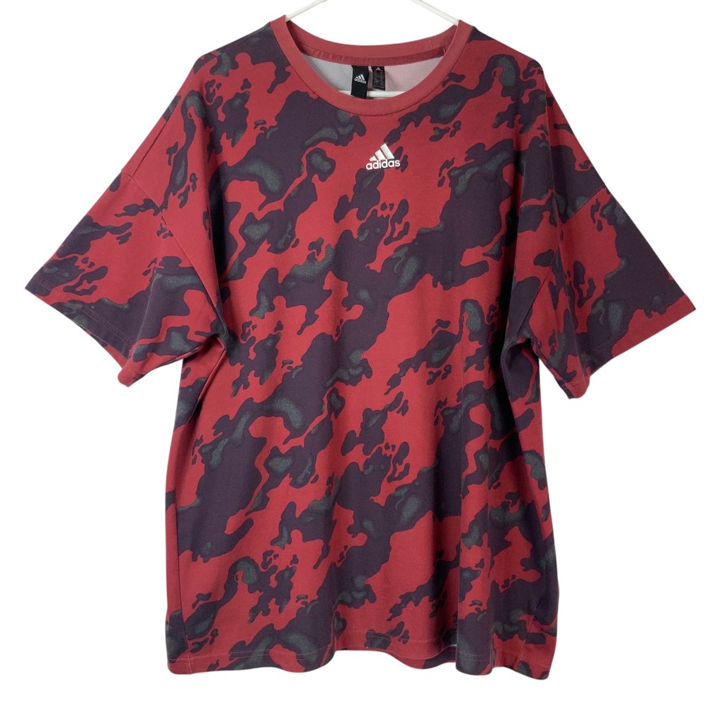 Adidas Red Camo T-Shirt XL Pullover Crew Neck Short Sleeve Logo Graphic
